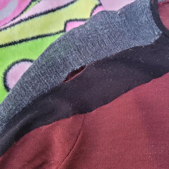 Size Medium Zara Collection Burgundy Two Toned Unique Mesh Layering Preppy Top - Picture 4 of 7